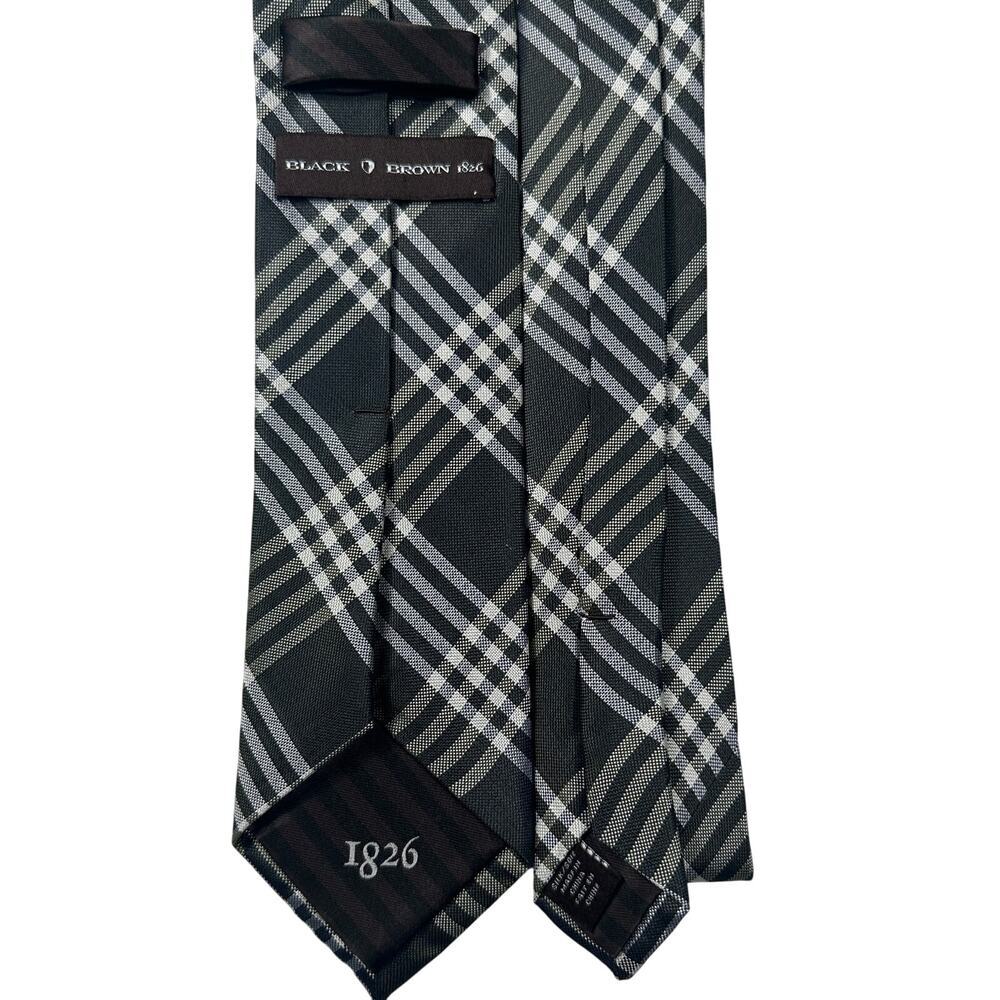 Black Brown 1826 100% Silk Neck Tie Navy Blue Green White Reflective‎ Plaid - Picture 4 of 12